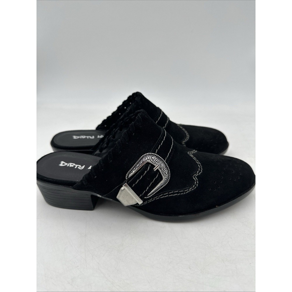 Dirty Laundry Waltz Mule Heels Womens Sz 8.5 Western Slip-On Black Suede Cowgirl